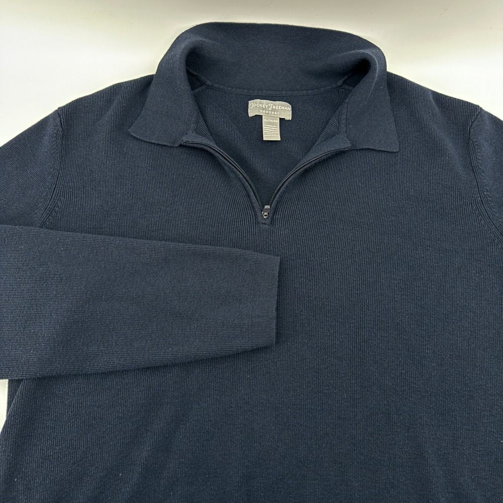 Hickey Freeman New York Men's XL‎ Navy Blue Ribbed Quarter Zip Sweater
